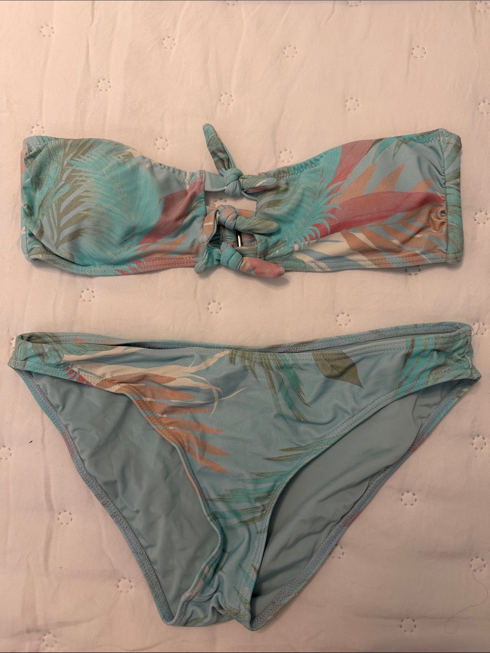 Tropical Tie-Front Bandeau Bikini Set in Light Blue